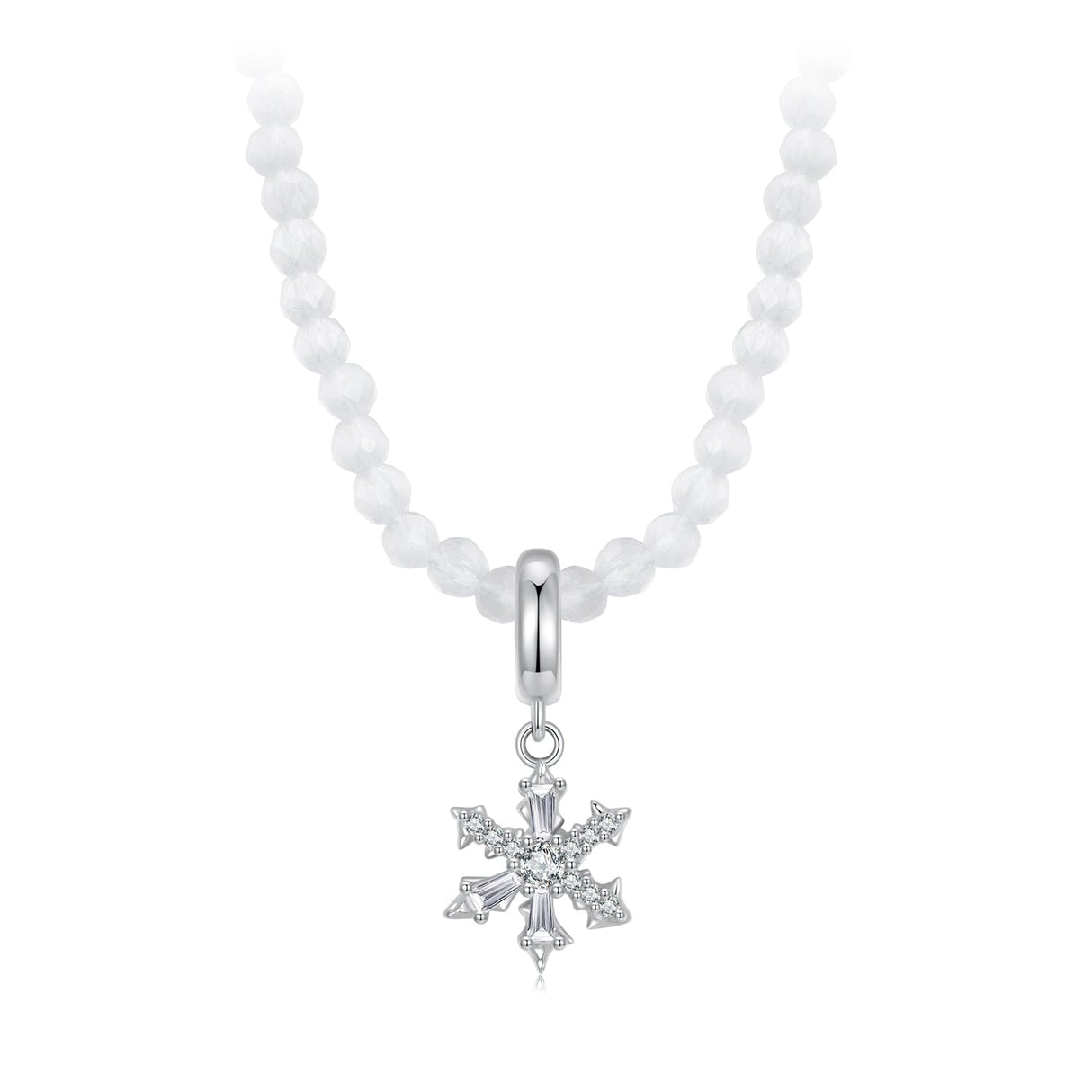 925 Sterling Silver Necklace with Pavé Setting CZ & Transparent Glass for Women