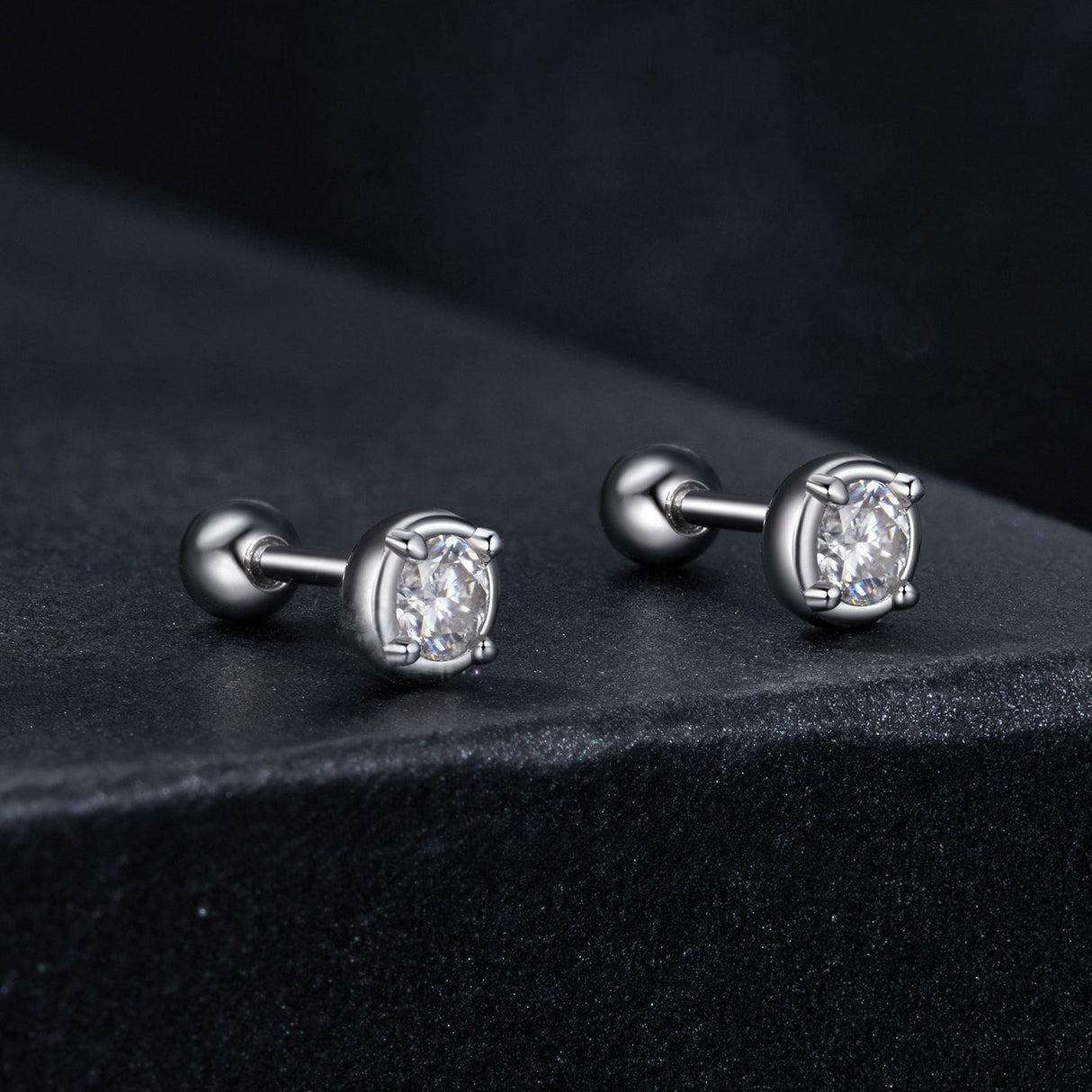 925 Sterling Silver 4mm Moissanite Earrings with Platinum Plating for Women