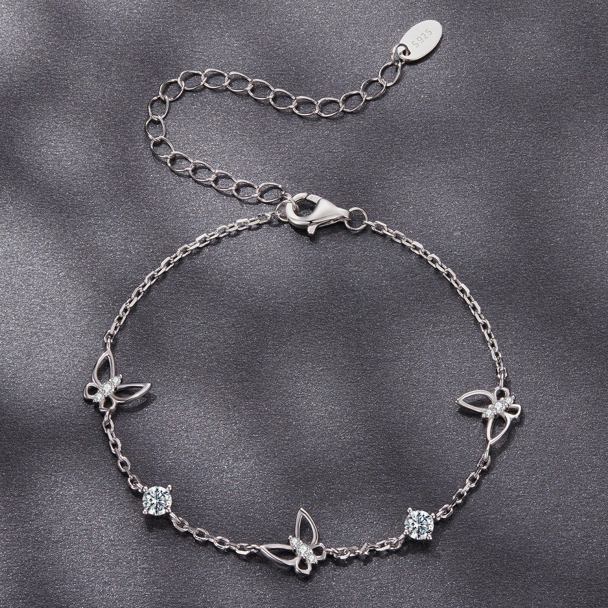 925 Sterling Silver White Gold Plated Bracelet with Moissanite, 15+6cm, for Women