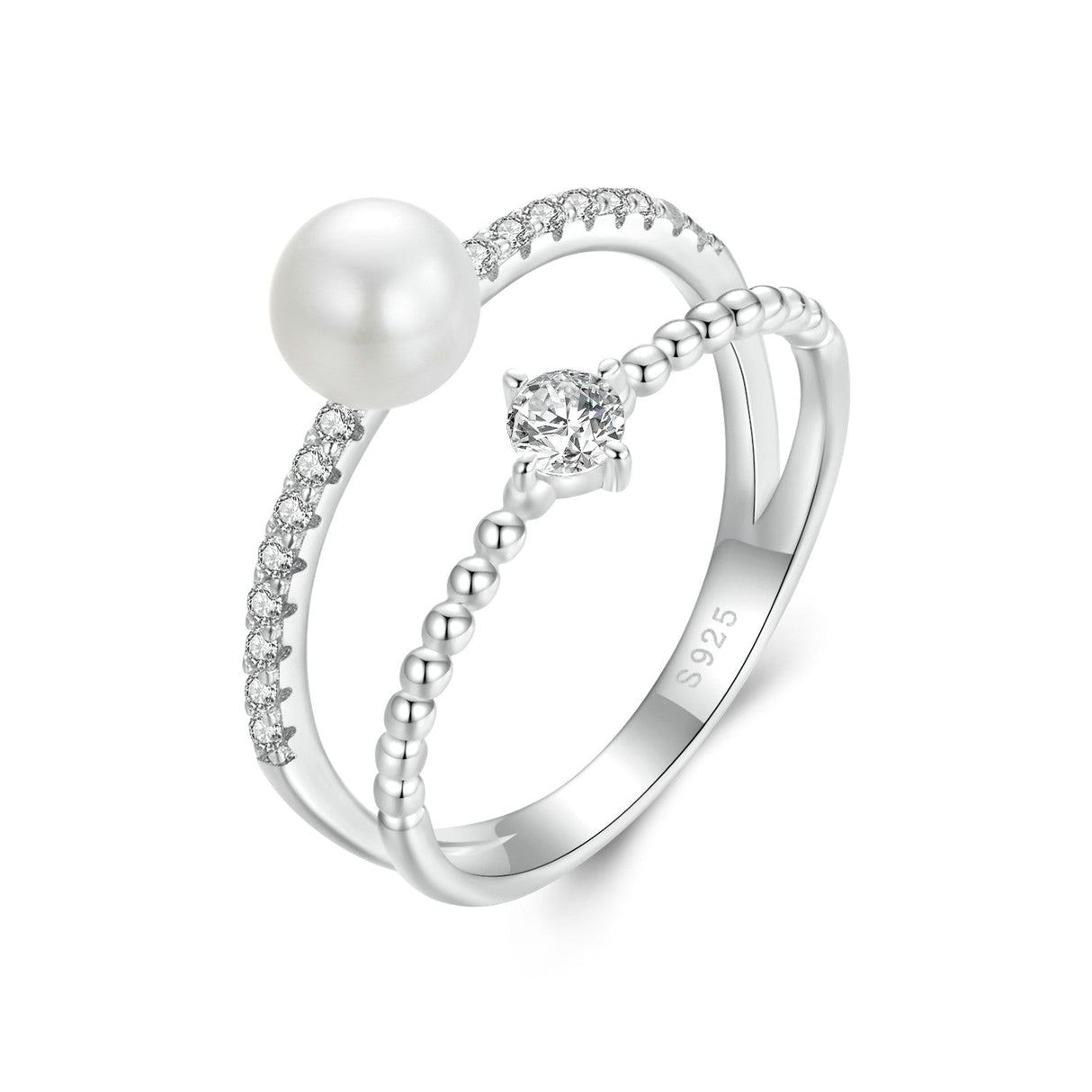 925 Sterling Silver & Moissanite Ring with Freshwater Pearl - Size 6 - Women's Jewelry