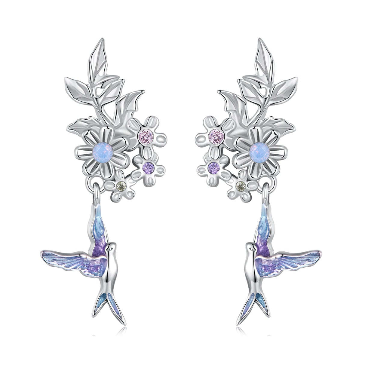 925 Sterling Silver Earrings with Nano Opal Stone and White Gold Plating