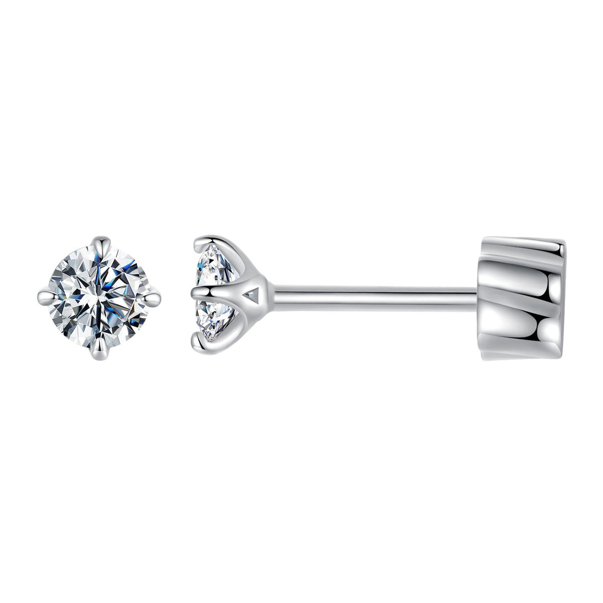 925 Sterling Silver Moissanite Stud Earrings for Women - 0.5ct, 0.6cm Size, White Gold Plated