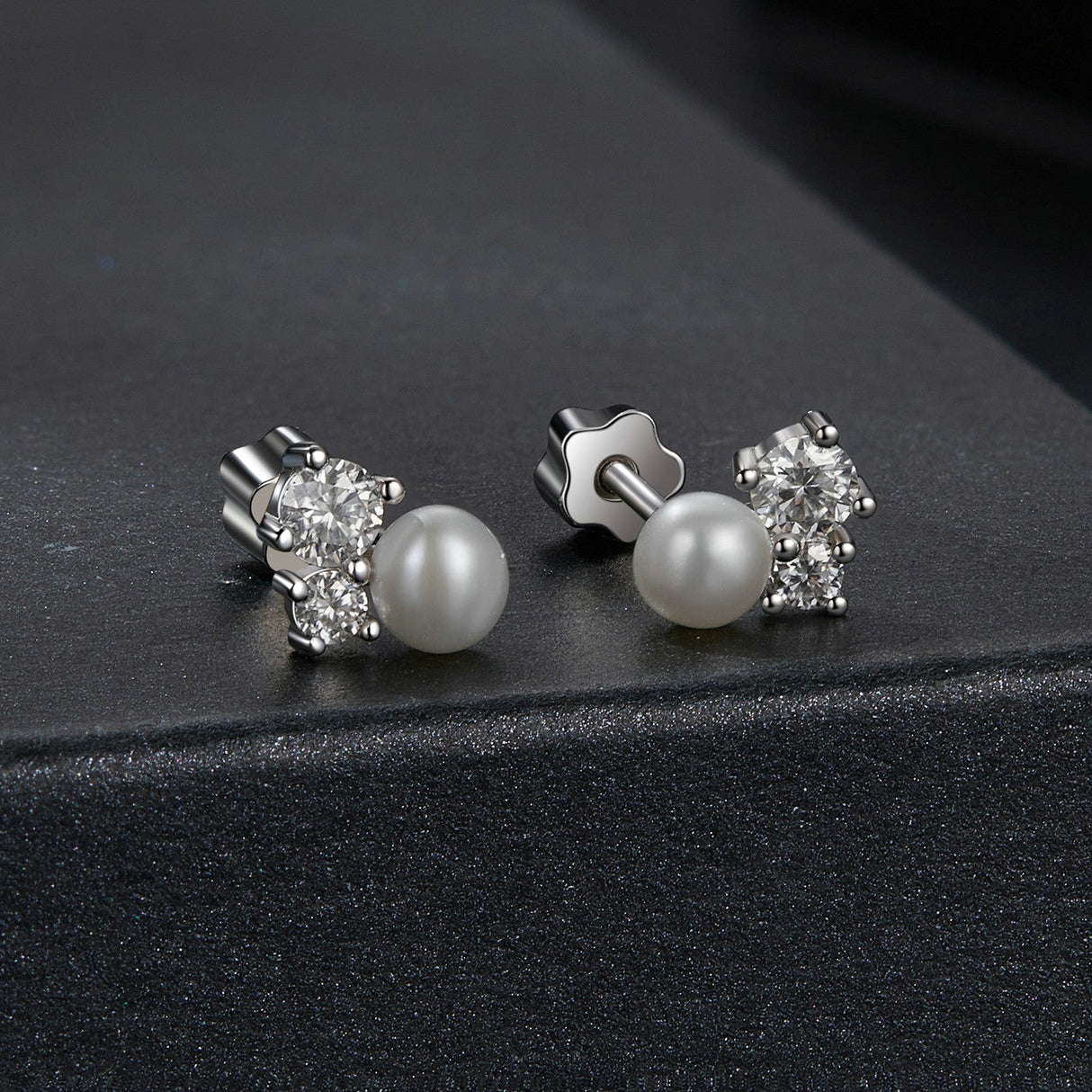 925 Sterling Silver 0.1 Carat Moissanite and Pearl Earrings for Women
