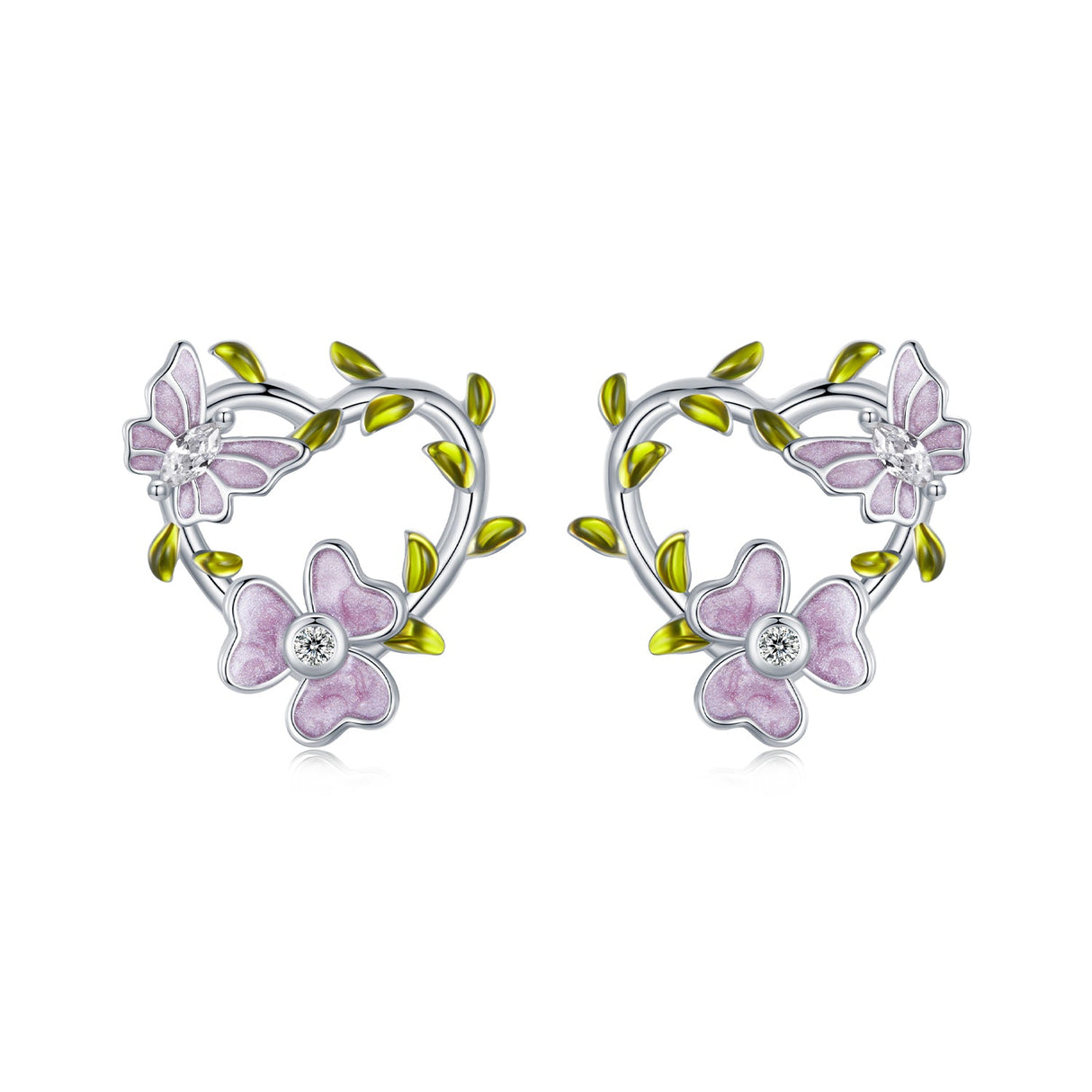 925 Sterling Silver Enamel CZ Plated Earrings