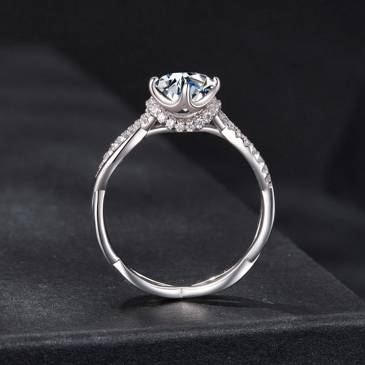 925 Sterling Silver Moissanite Ring in Size 7 with Pavé Setting for Women