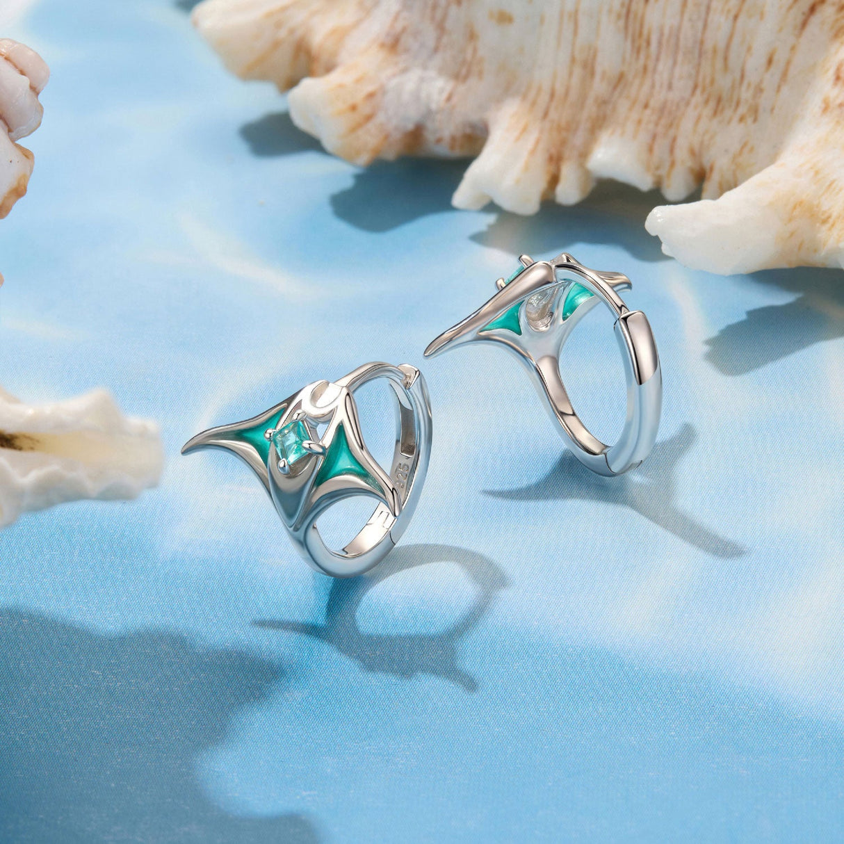 925 Sterling Silver Earrings with Transparent Glass, Enamel, White Gold Plated, 1.3x1.5cm for Women