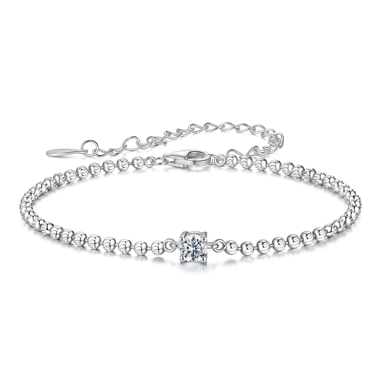 925 Sterling Silver Moissanite Bracelet 15+6cm with White Gold Plating for Women
