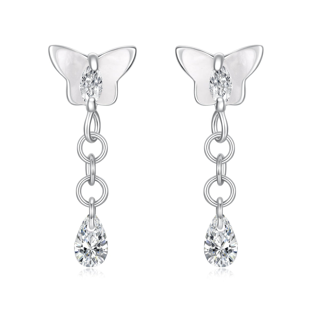925 Sterling Silver & Brass Earrings with White Gold Plating, 2.0x0.8cm for Women