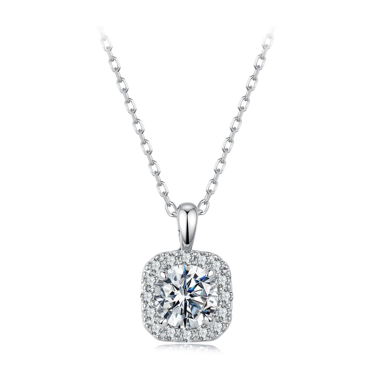 925 Sterling Silver Moissanite 1.4x1.0cm White Gold Plated Necklace 40+5cm for Women