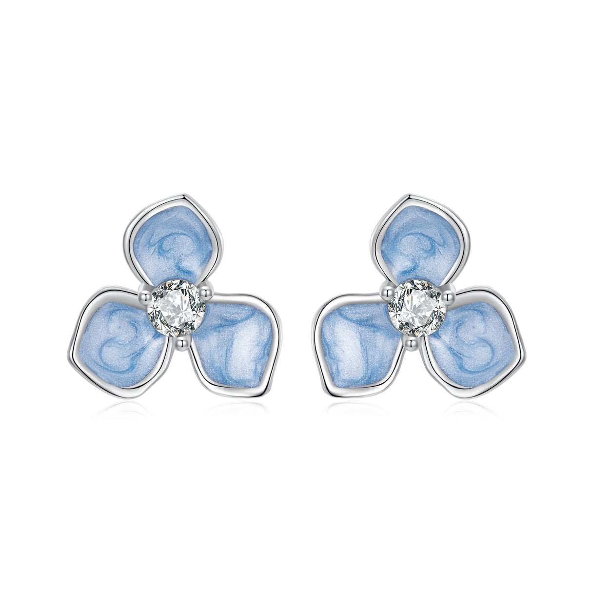 925 Sterling Silver Enamel White Gold Plated CZ Earrings