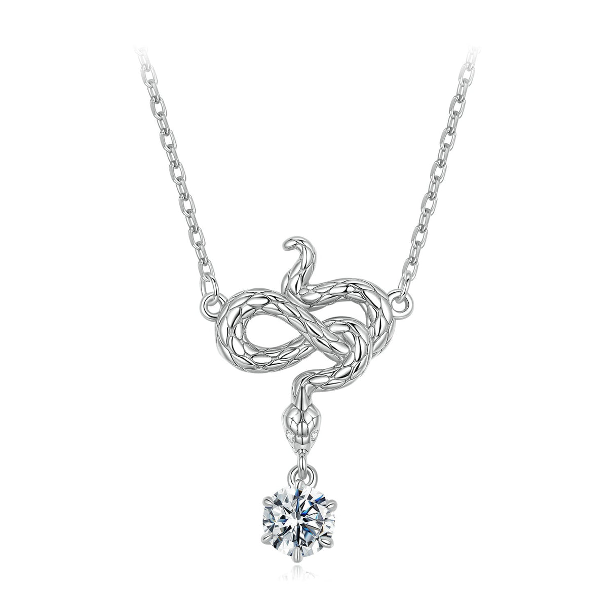 925 Sterling Silver Moissanite 0.50 Carat Necklace with CZ Pavé Setting in White Gold, 40+5cm for Women