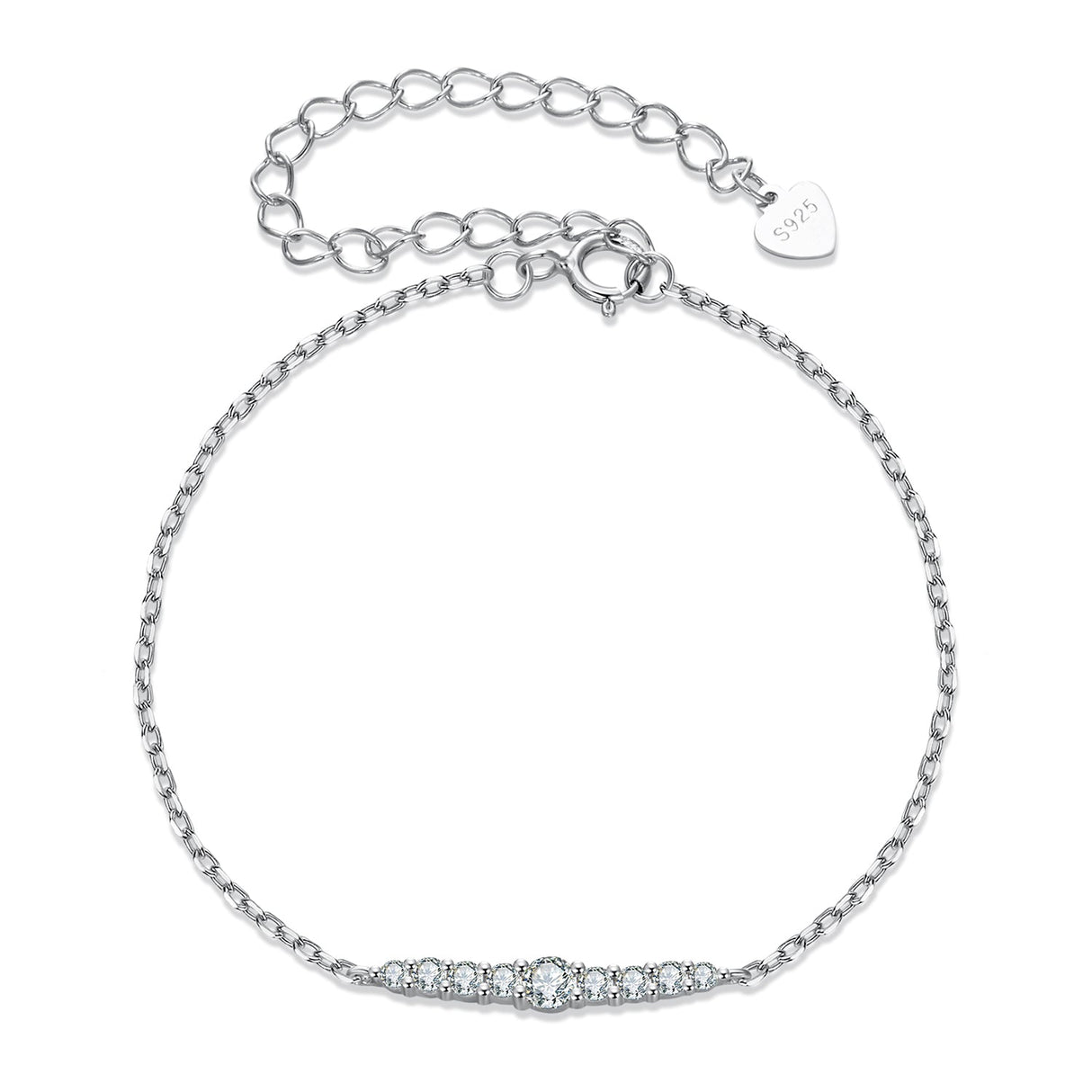 925 Sterling Silver Moissanite Bracelet for Women, Plated White Gold, 15+6cm