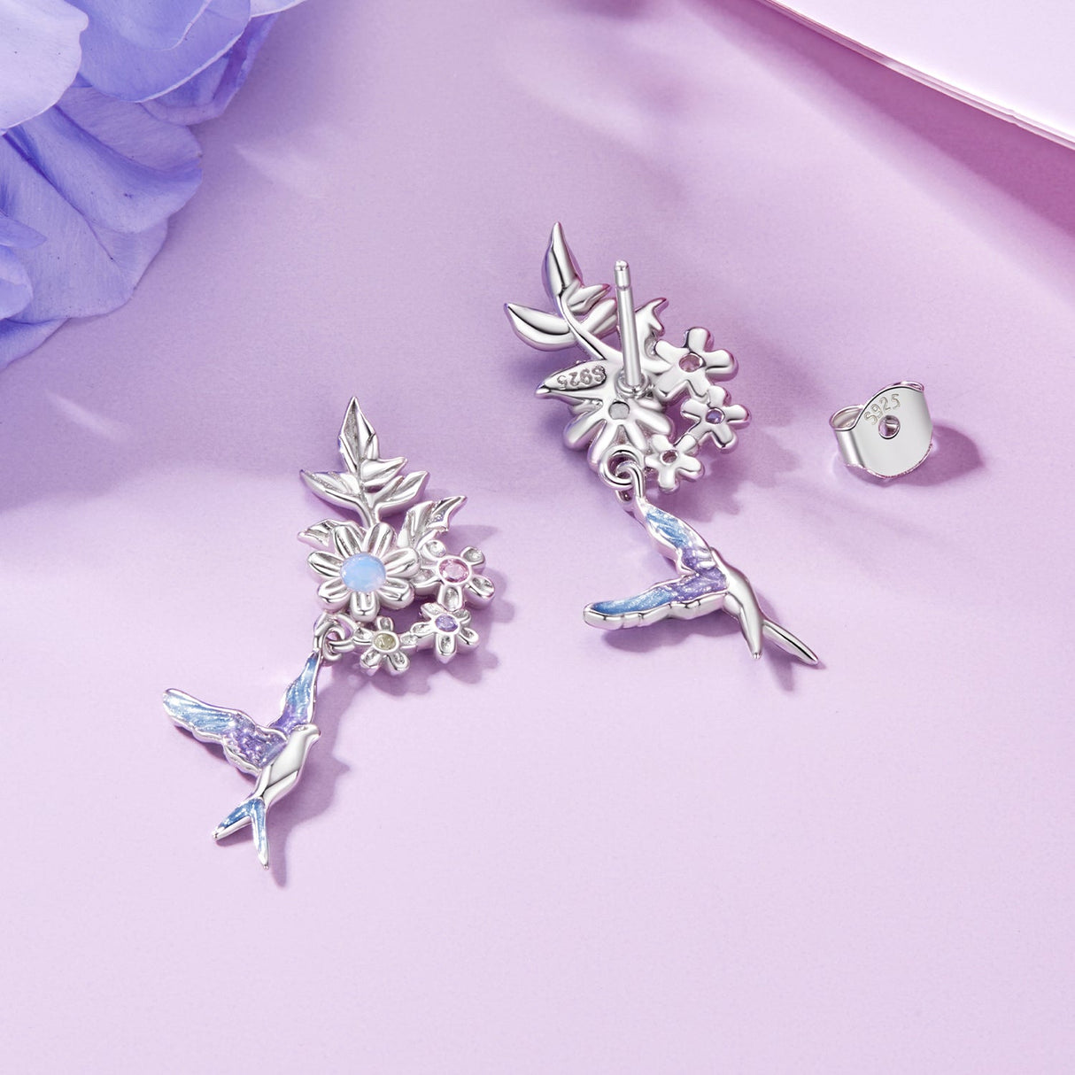 925 Sterling Silver Earrings with Nano Opal Stone and White Gold Plating