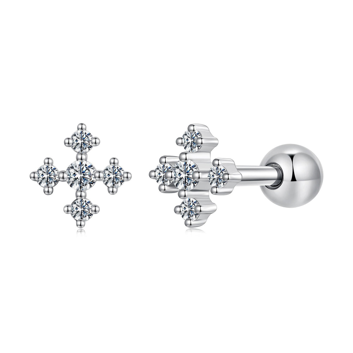 925 Sterling Silver Moissanite Earrings White Gold Plated 0.5cm for Women