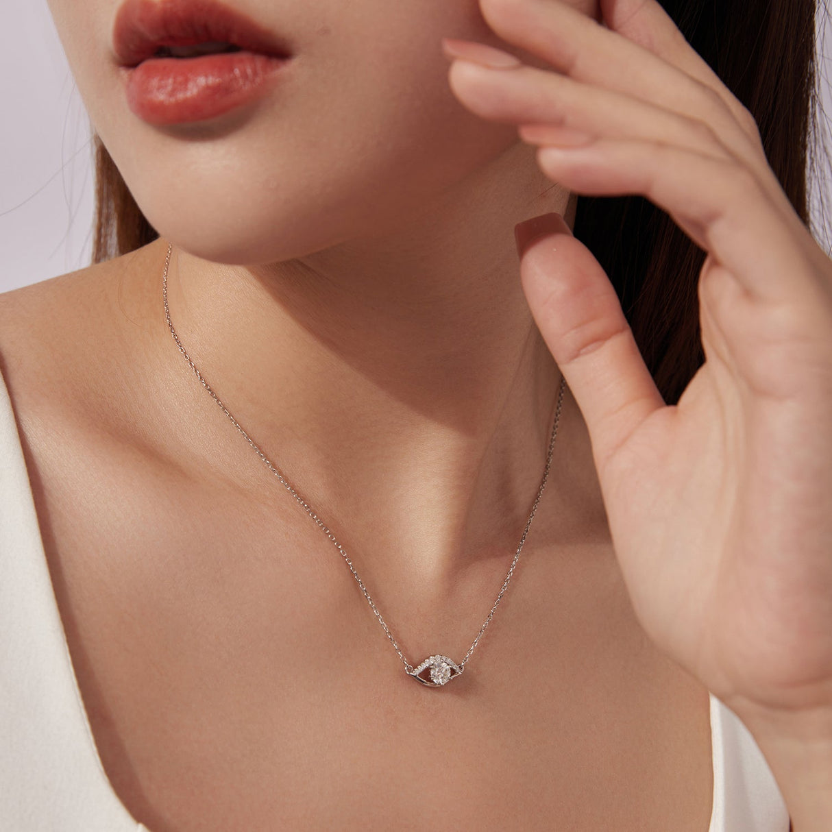 925 Sterling Silver Moissanite Necklace 40+5cm in Length for Women