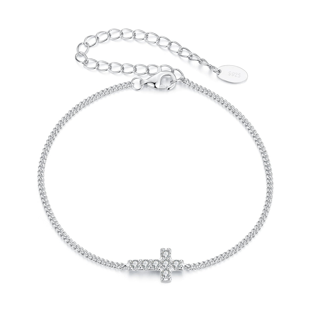925 Sterling Silver Moissanite Bracelet 15+6cm, Plated White Gold, for Women