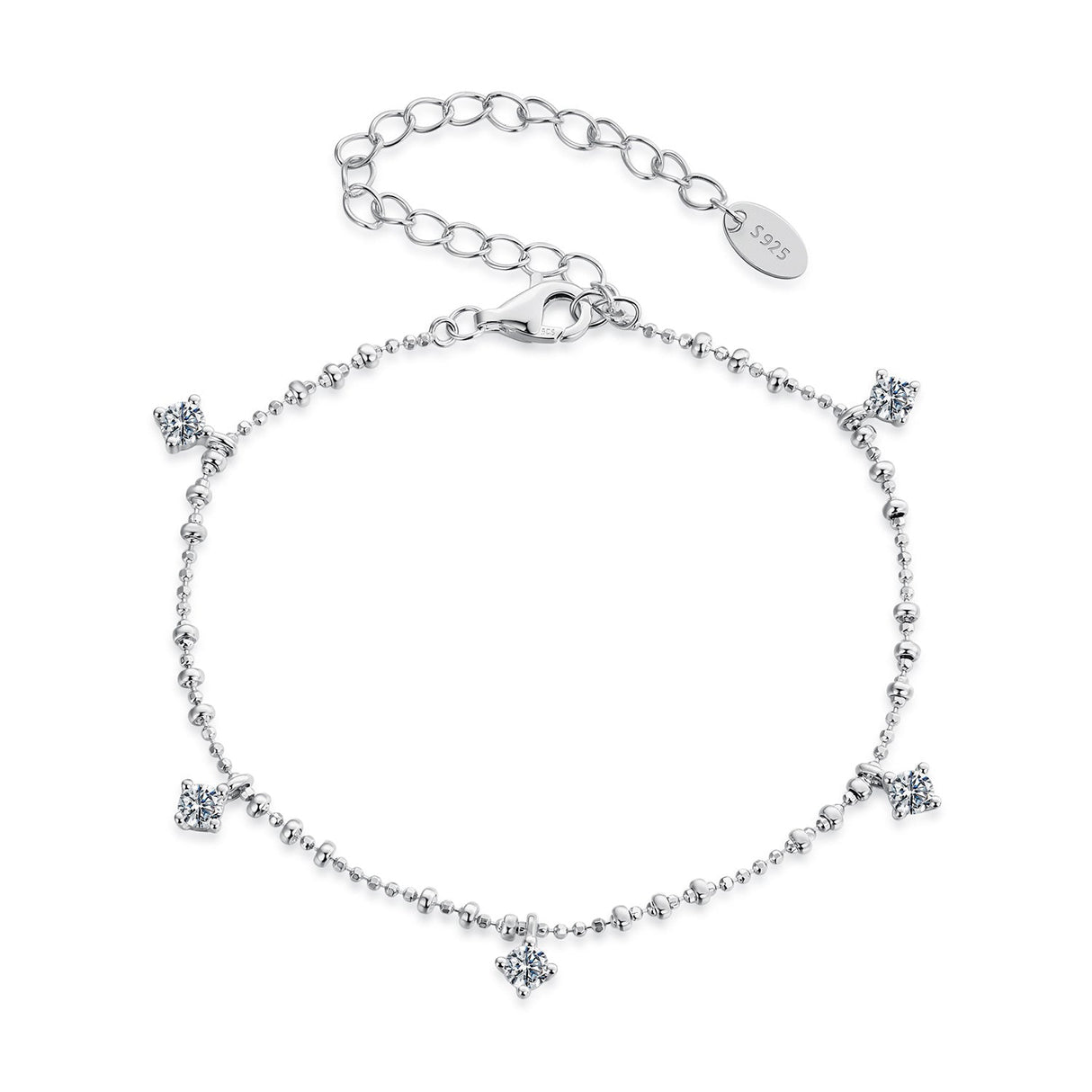 925 Sterling Silver & Moissanite Bracelet for Women - 15+6cm, Plated White Gold
