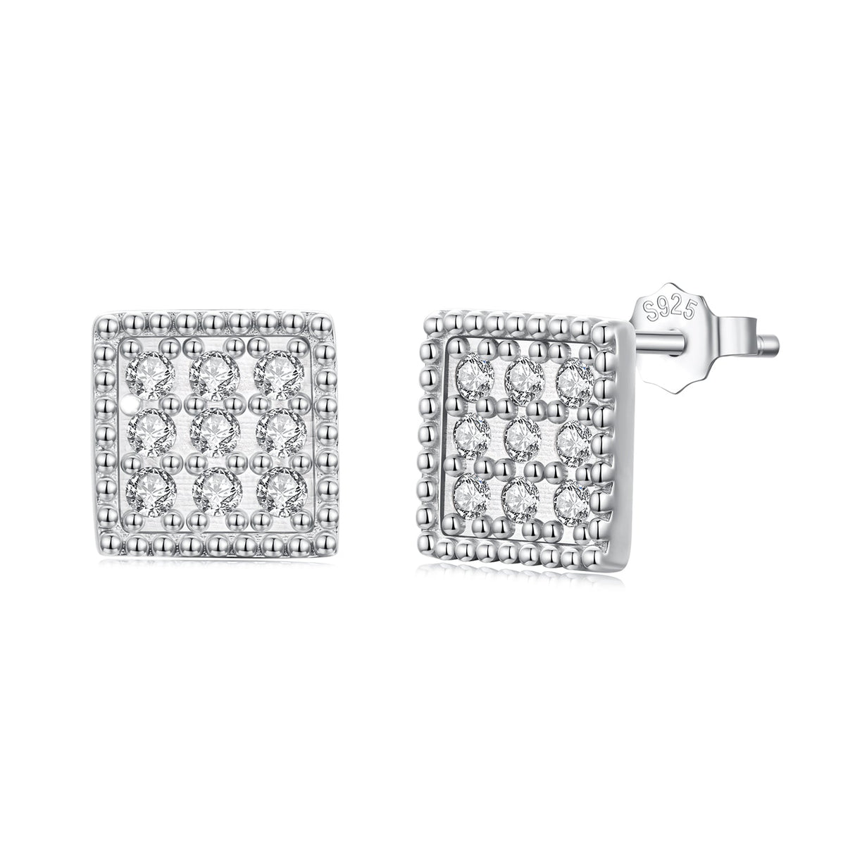 925 Sterling Silver 0.8cm Pavé Setting CZ White Gold Plated Earrings for Women