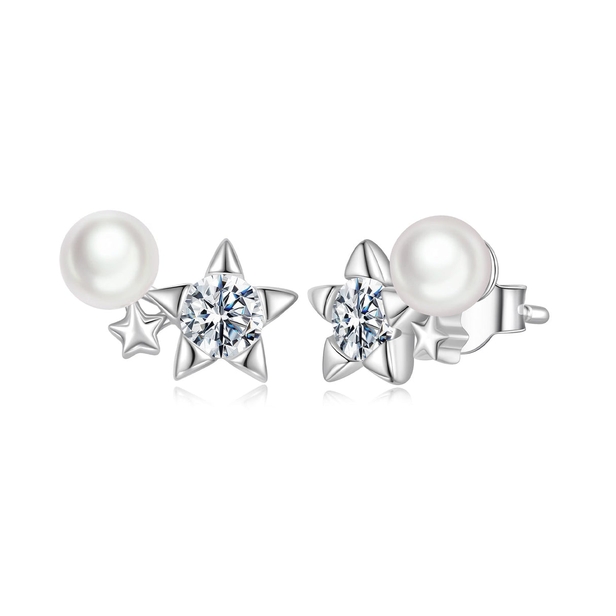 925 Sterling Silver 0.20 Carat Moissanite Earrings with Synthetic Pearl for Women