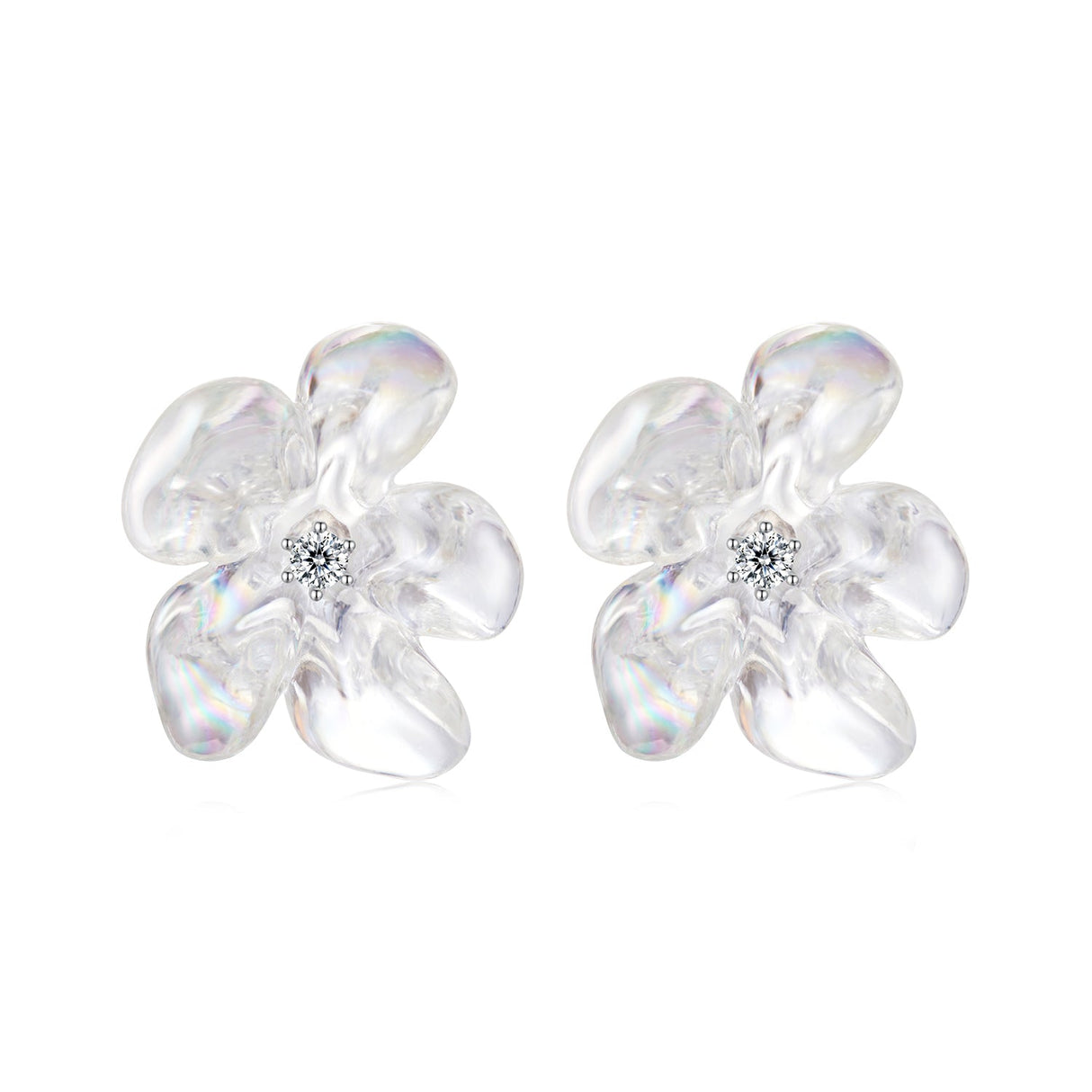 925 Sterling Silver Earrings with Pavé Setting CZ and Resin, 2.5x2.1cm for Women