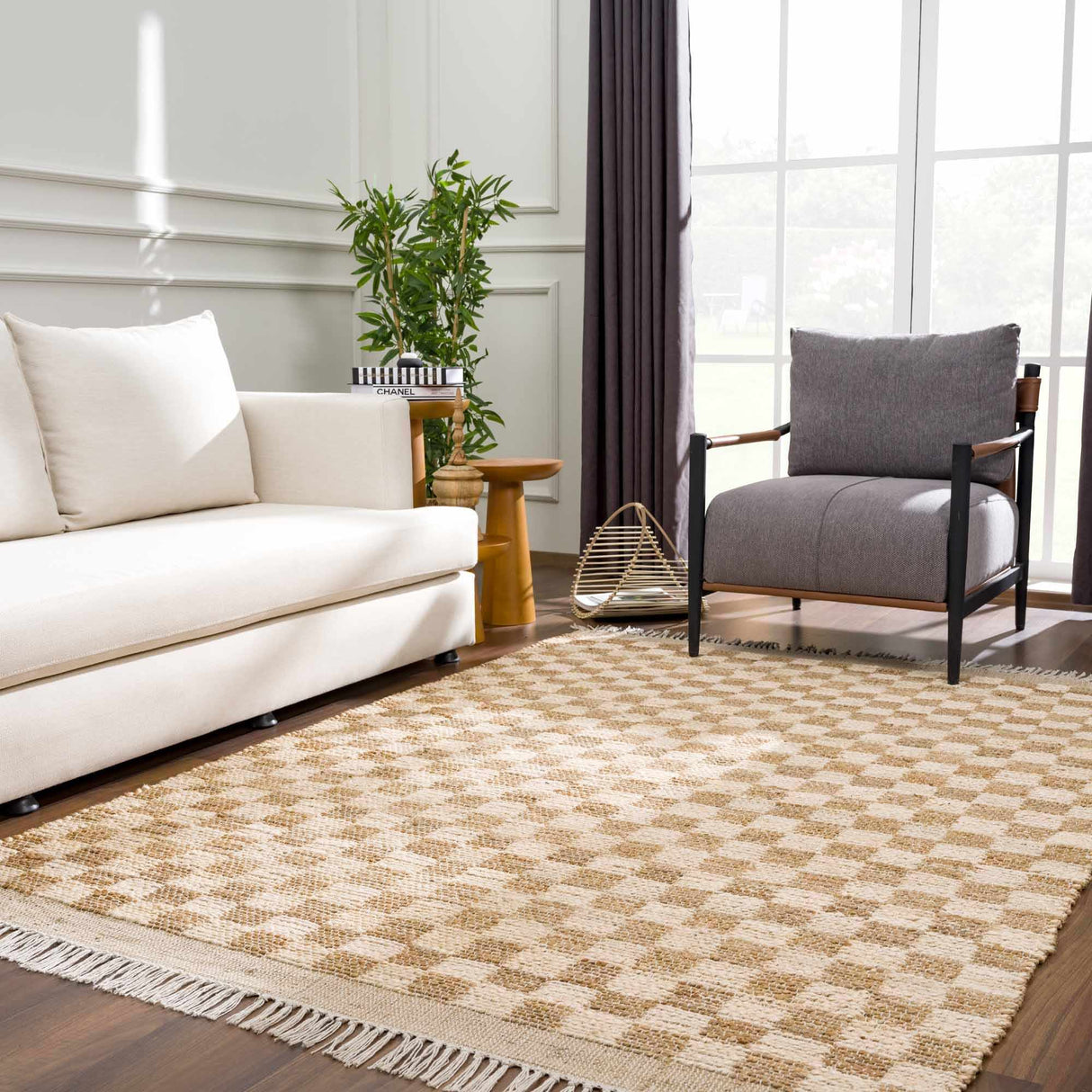 Ionut Checkered Jute Area Rug