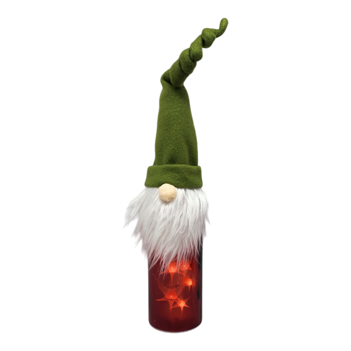 Lighted Bottle with Fabric Gnome -