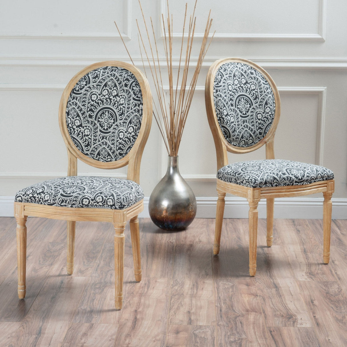 Dynamic Upholstered Dining Chair with Round Backrest and Fluted Legs, Set of 2 - Dining Chairs