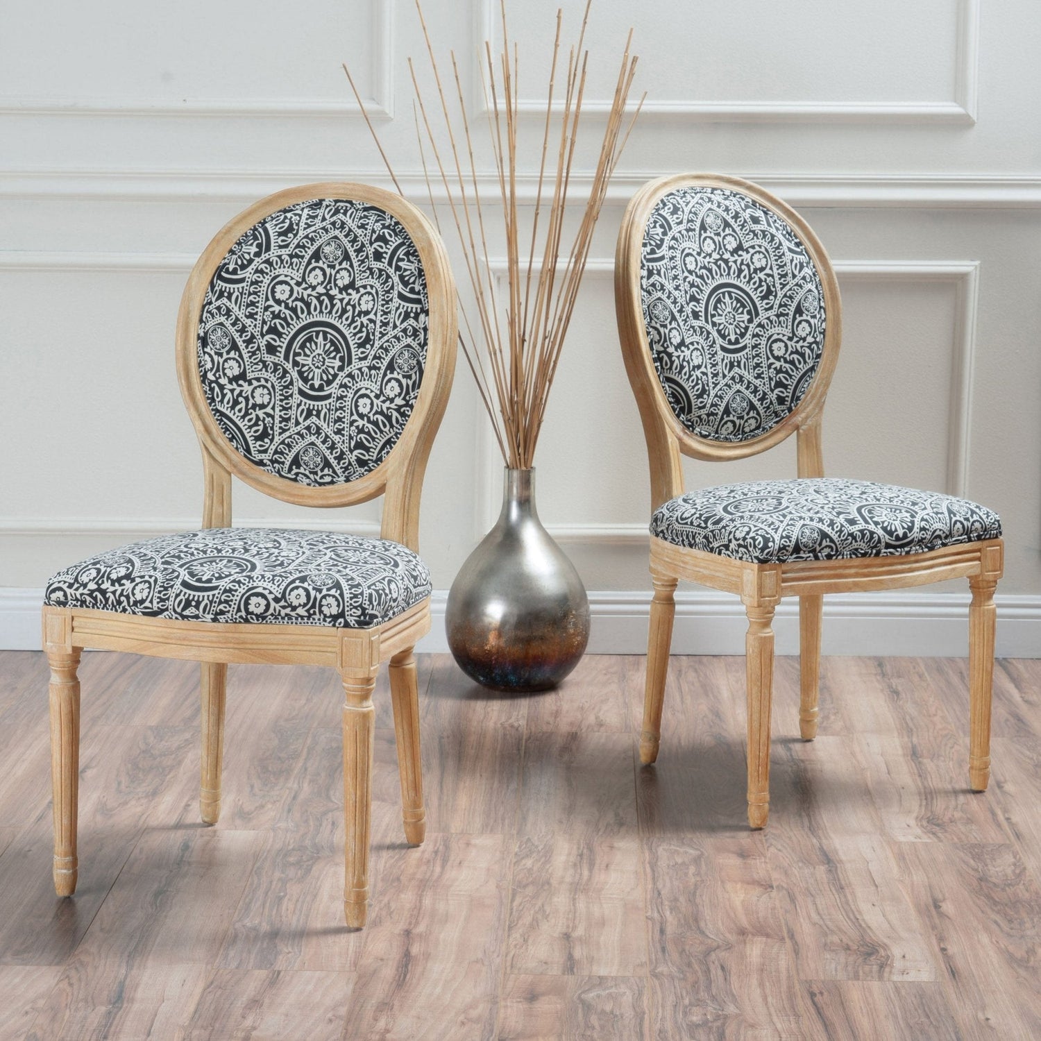 Dynamic Upholstered Dining Chair with Round Backrest and Fluted Legs, Set of 2 - Dining Chairs