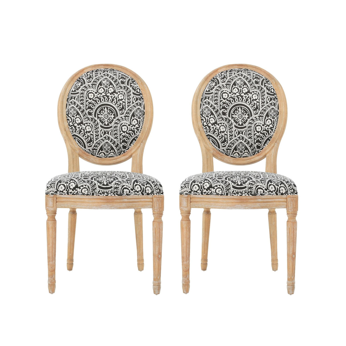 Dynamic Upholstered Dining Chair with Round Backrest and Fluted Legs, Set of 2 - Dining Chairs