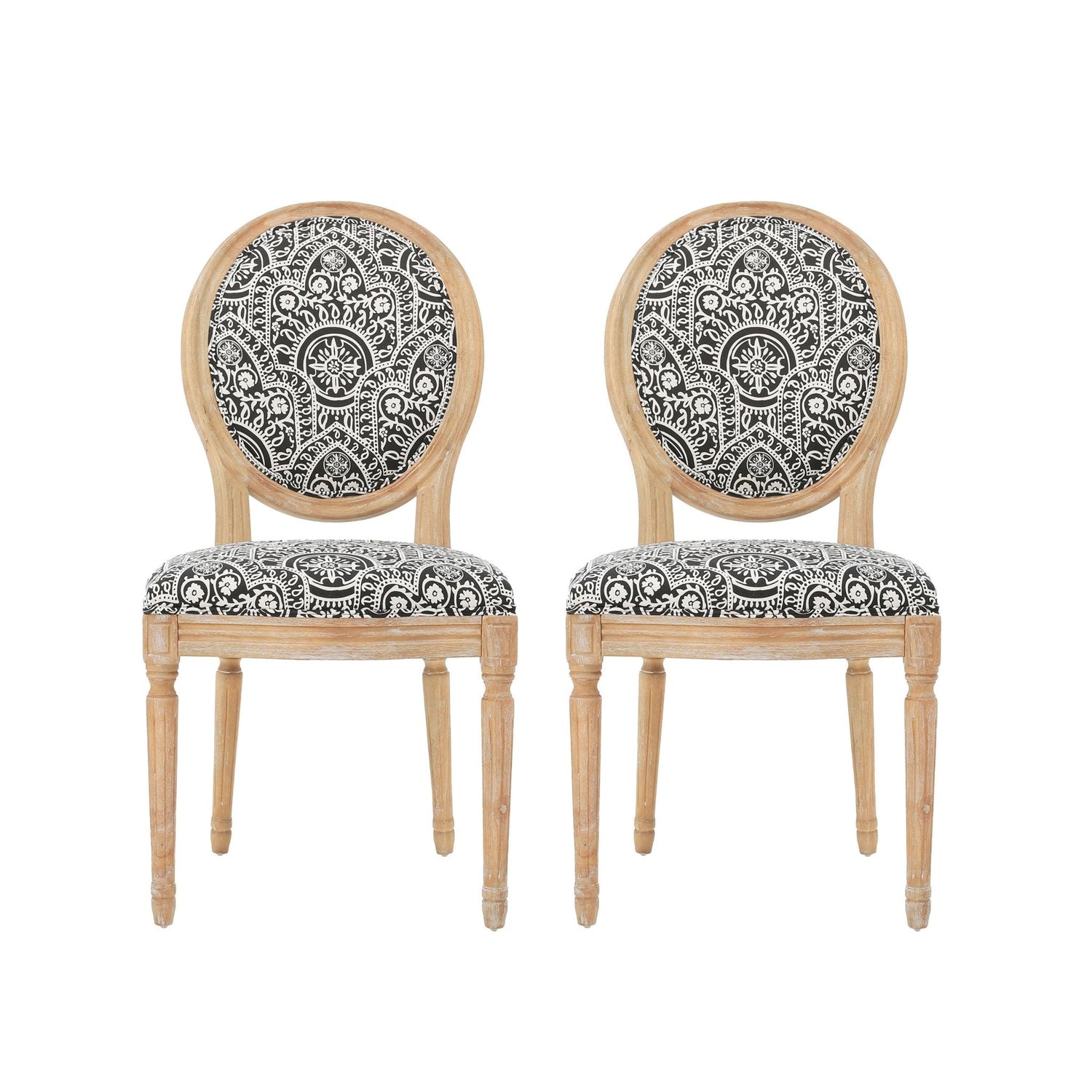 Dynamic Upholstered Dining Chair with Round Backrest and Fluted Legs, Set of 2 - Dining Chairs