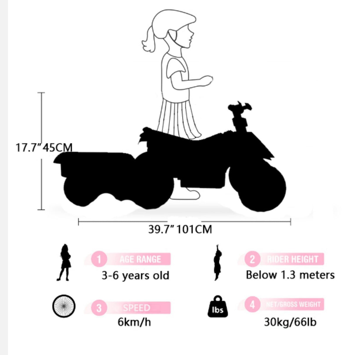 6V Kids Electric ATV With Headlights, Mp3, USB & Volume Control, 4 Wheel Ride-On Vehicle - Red