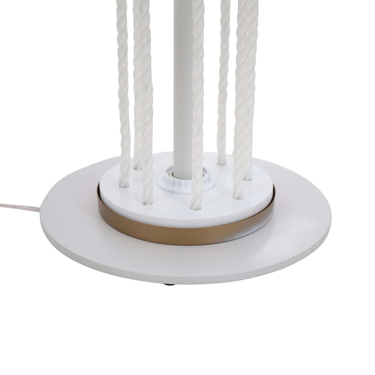 Rope Contemporary Floor Lamp in Natural Wood, White Metal, and White Rope Accent