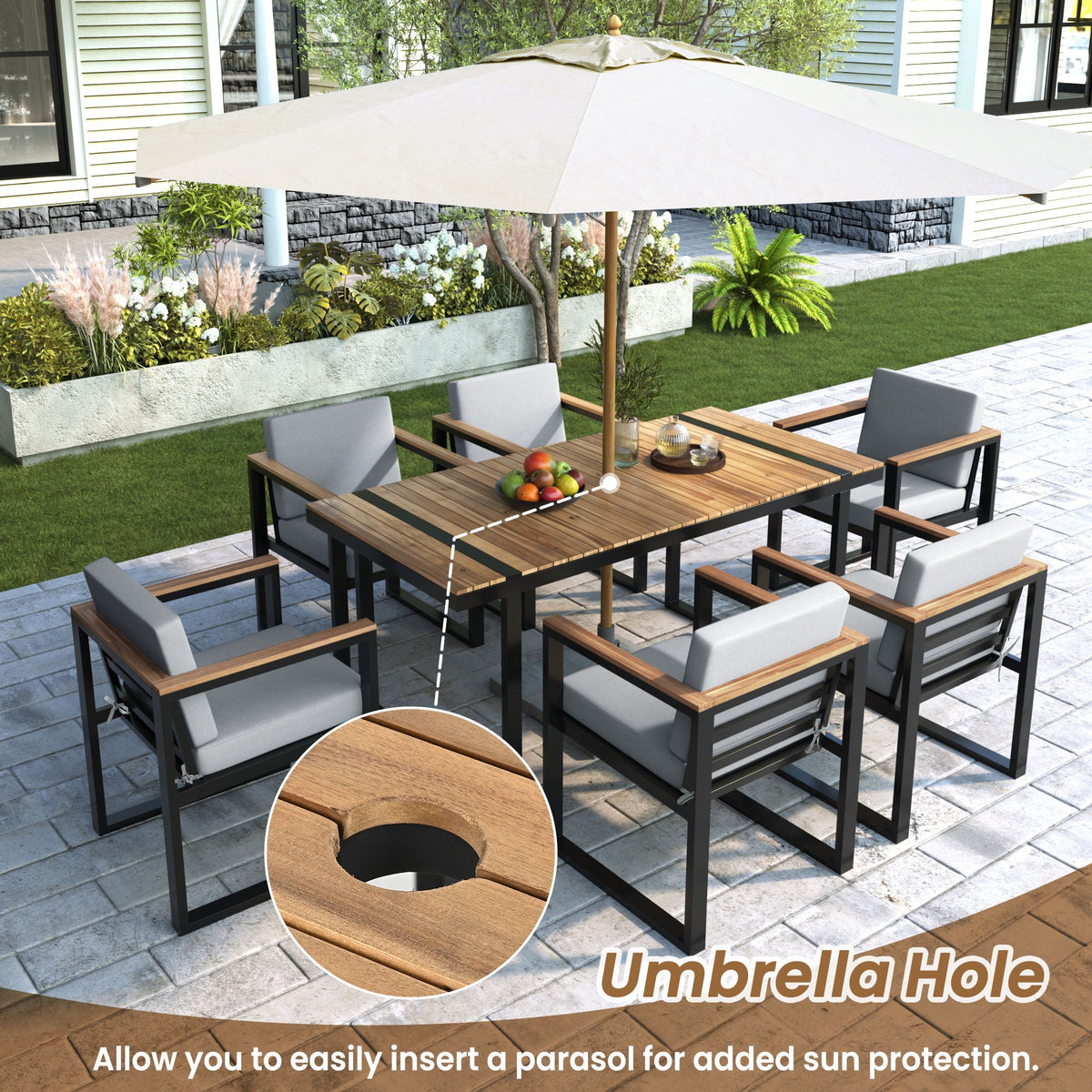 7 Pieces Outdoor Dining Set Patio Dining Table And Chair Set With And Removable Cushions For Patio