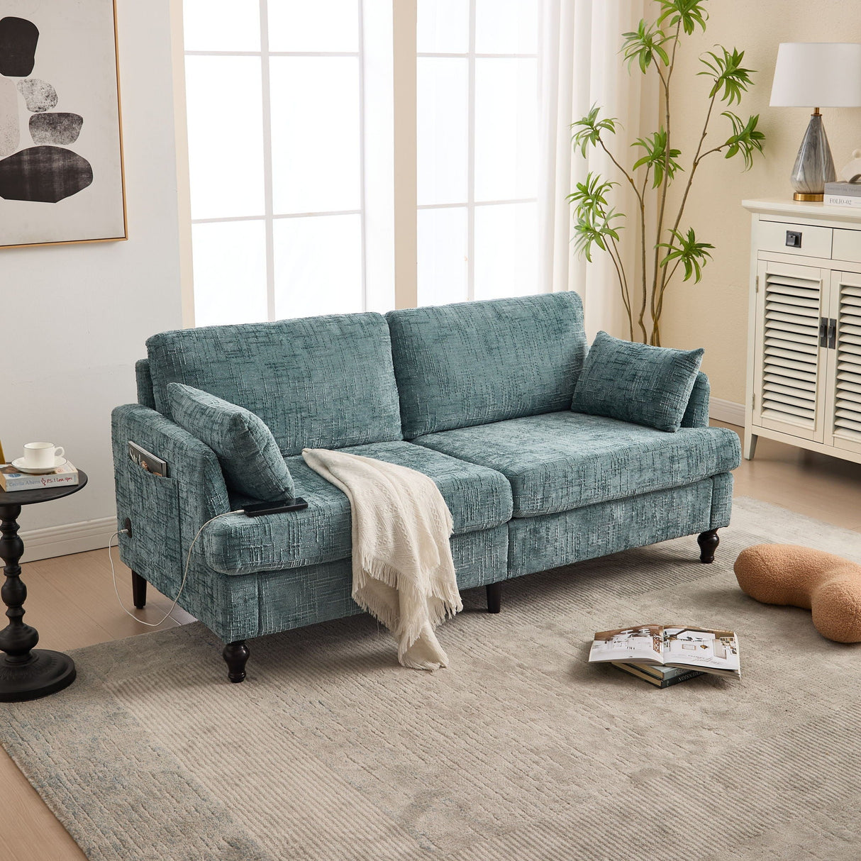 2 Seater Sofa With LED Light, USB Charging Port, And Storage Bag