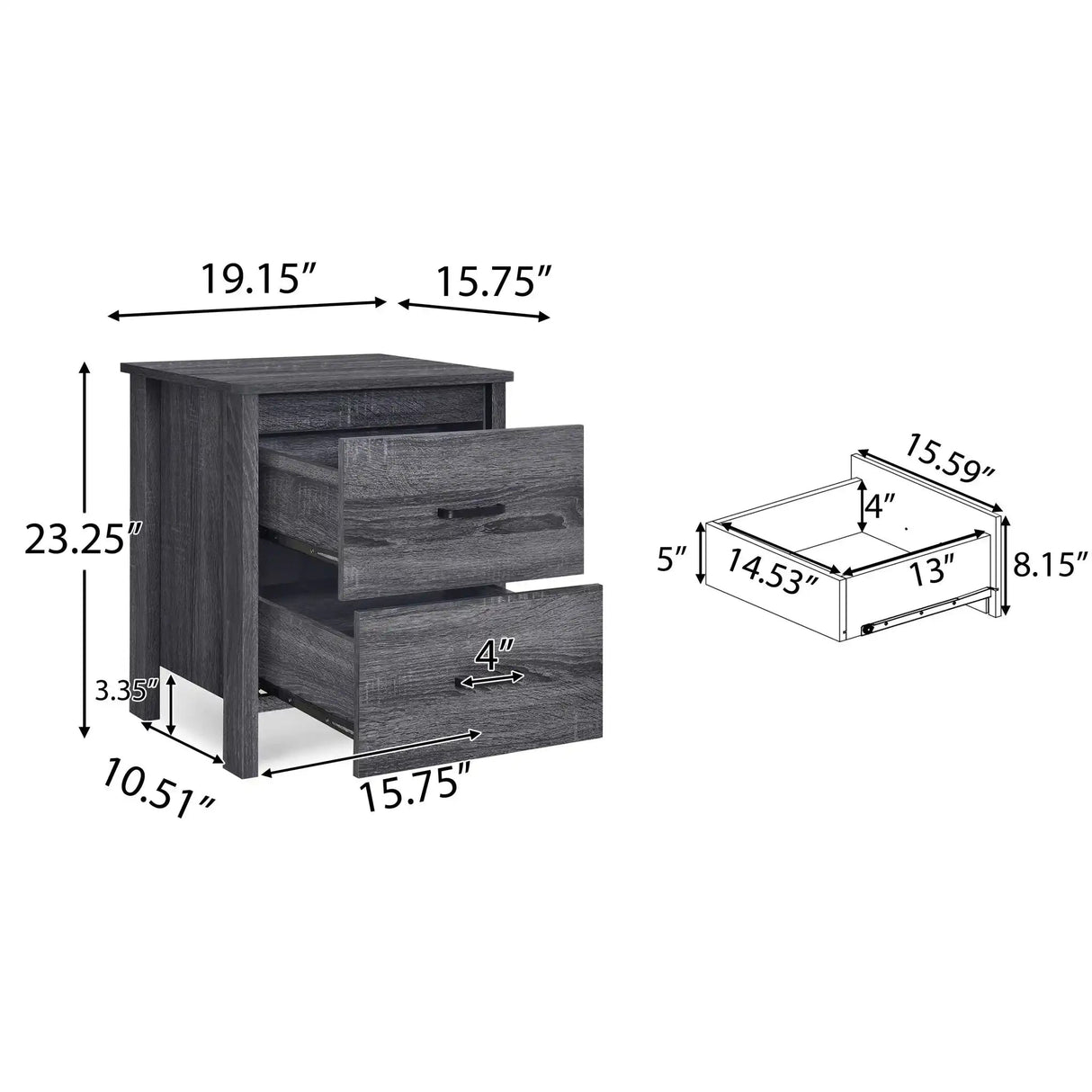Titeca Contemporary Wood 2 Drawer Nightstand