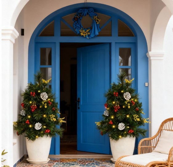 Christmas Tree 2-Pack Outdoor,Artificial Pine Cordless with Stakes