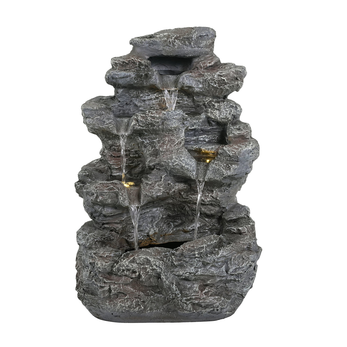 Tall Slim Faux-Stone Fountain with LED Lights, 5-Tiered Cascading Water Feature
