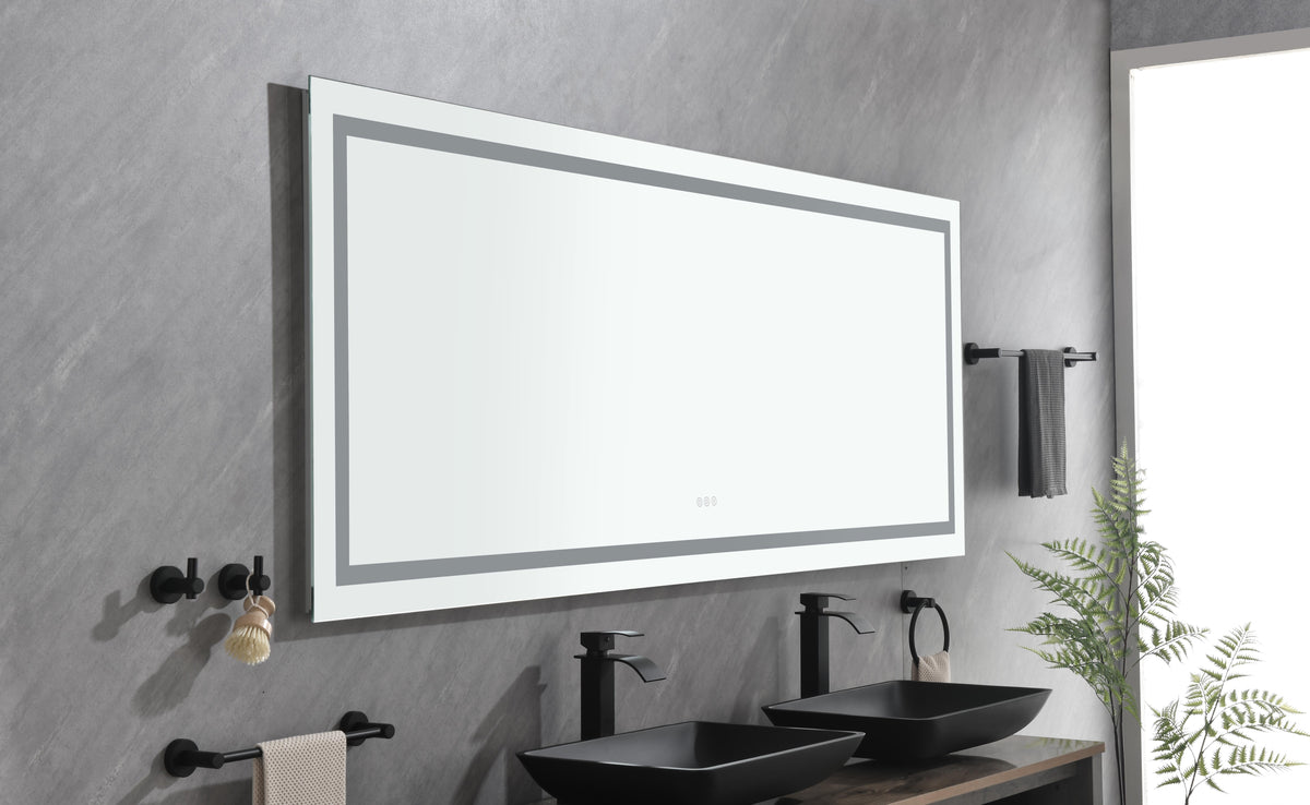 72" LED Bathroom Mirror with Dimmable Anti-Fog Lighting - Aluminum & Glass