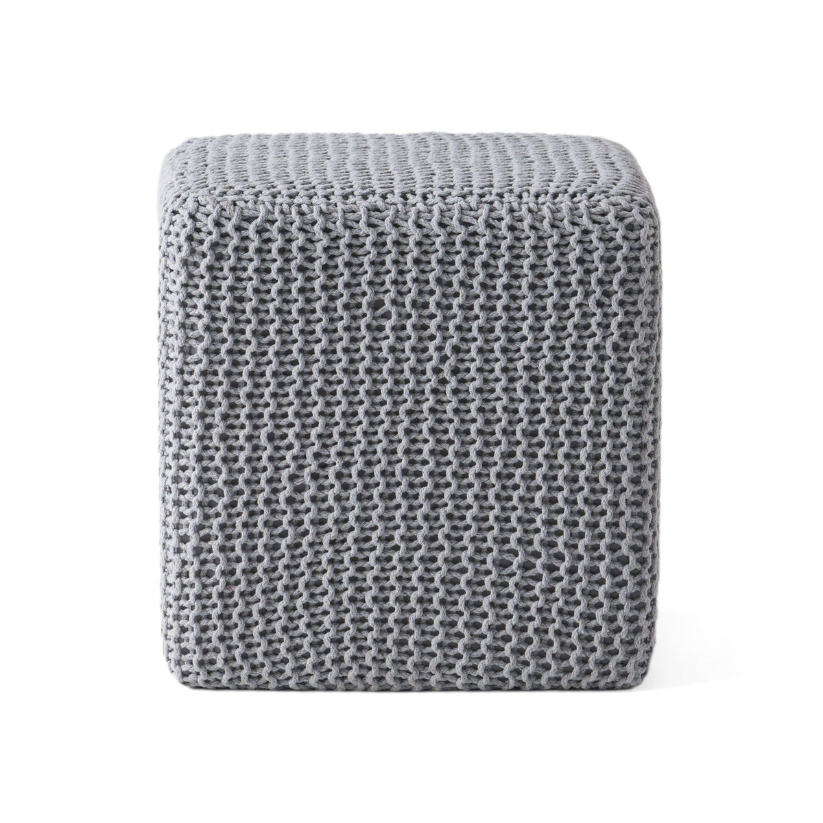 Chabani - Indoor Modern Knitted Fabric Cube Pouf Ottoman - Light Gray