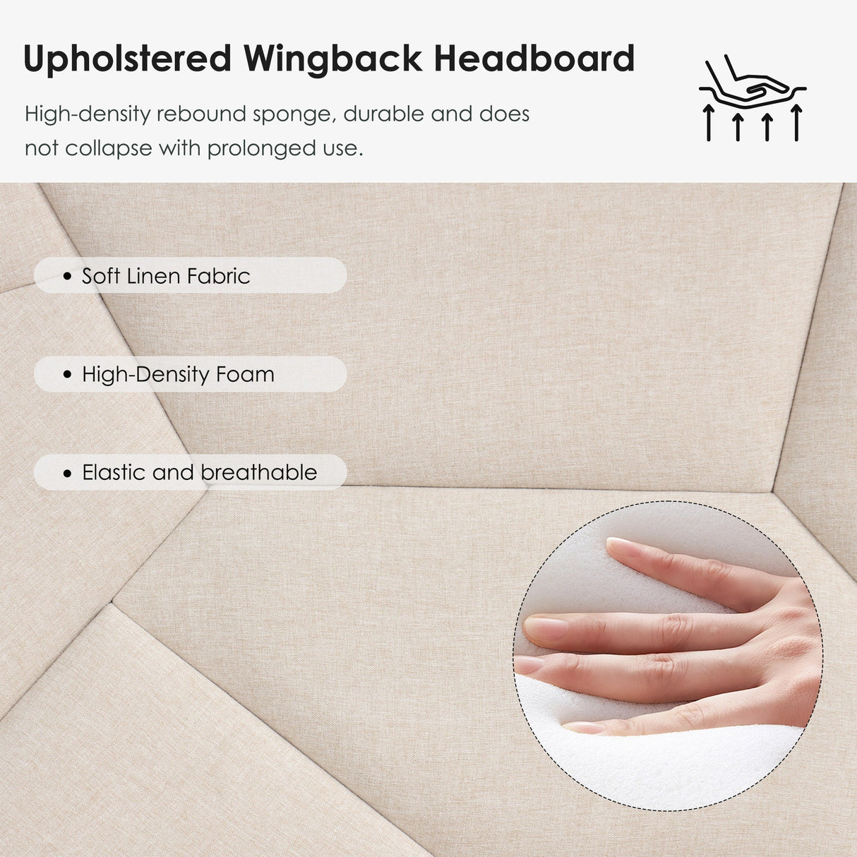 Beige Linen Full Bed Frame – Sturdy Platform Bed with Under-Bed Storage