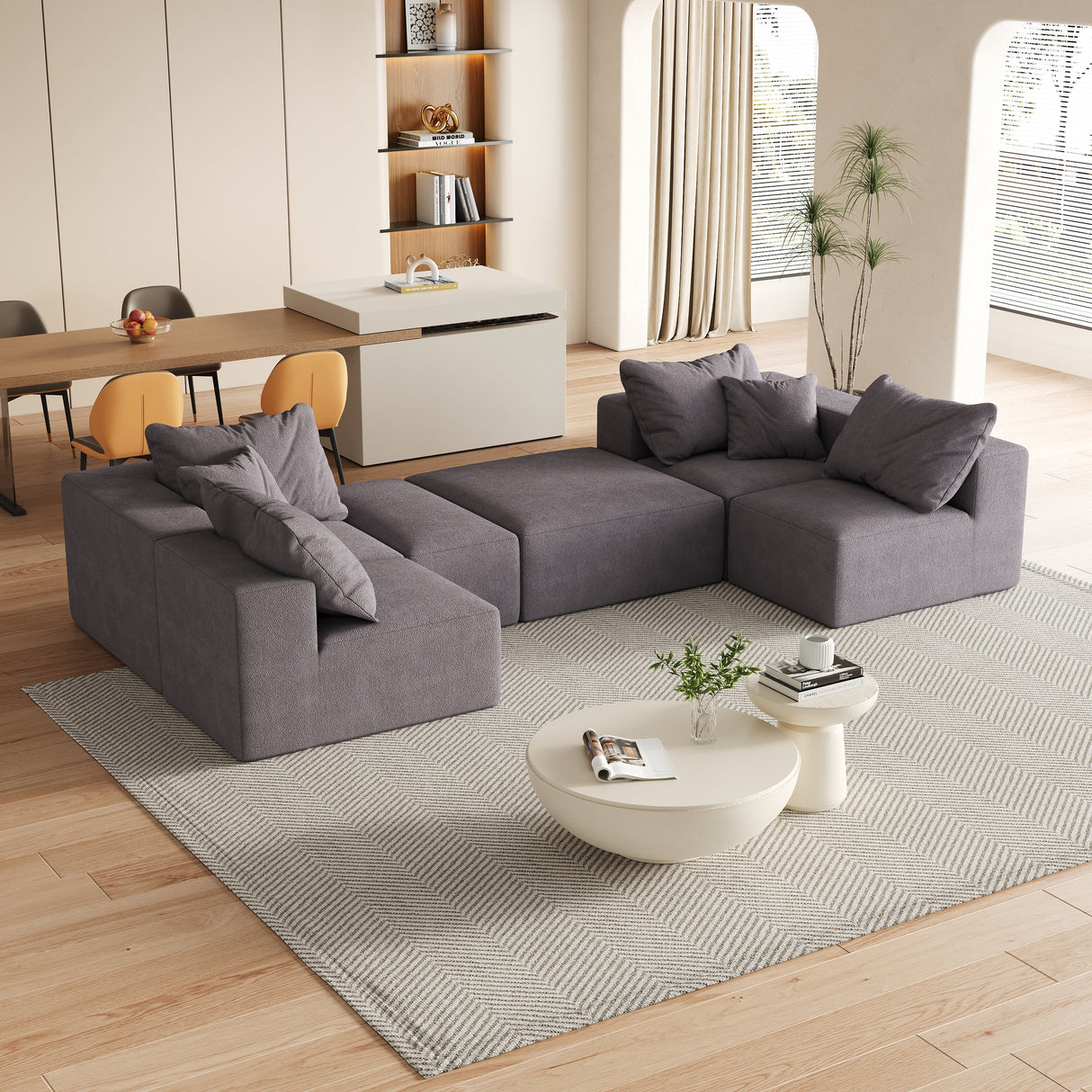 Modern Upholstered Sectional Boneless Couch Set