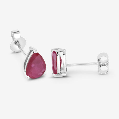 1.60 Carat Genuine Ruby 10K White Gold Earrings