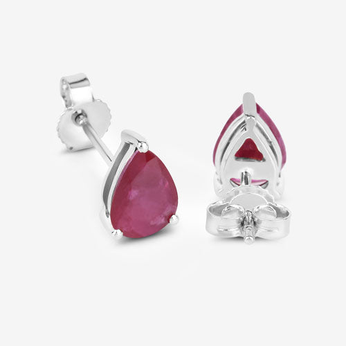 1.60 Carat Genuine Ruby 10K White Gold Earrings