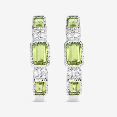 2.40 Carat Genuine Peridot and White Topaz .925 Sterling Silver Earrings