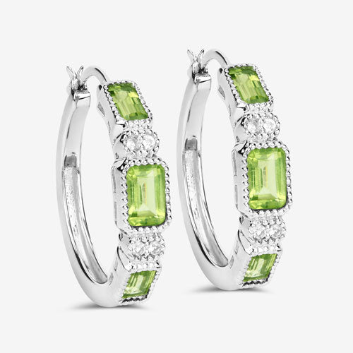 2.40 Carat Genuine Peridot and White Topaz .925 Sterling Silver Earrings