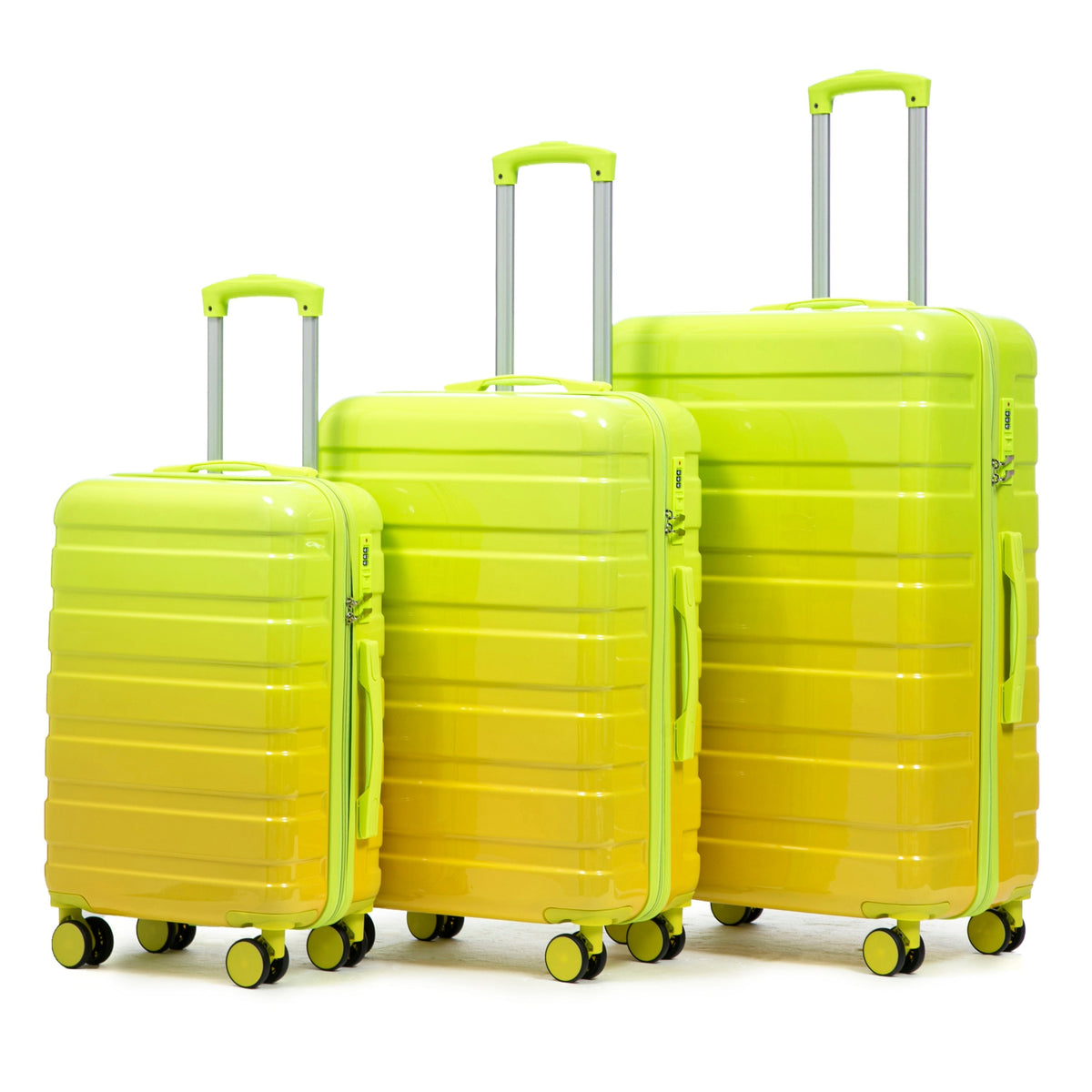 PC Spinner Wheel Luggage Set with 360° Wheels - Green + Yellow