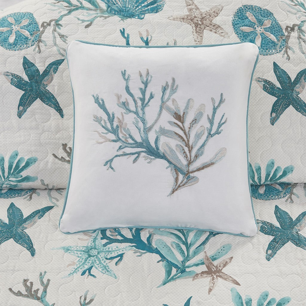 Aqua Cotton Sateen Quilt Set with Throw Pillows - King/Cal King