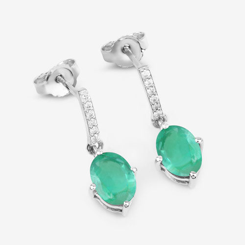 1.49 Carat Genuine Zambian Emerald and White Diamond 10K White Gold Earrings