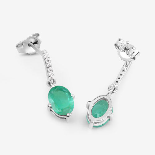 1.49 Carat Genuine Zambian Emerald and White Diamond 10K White Gold Earrings