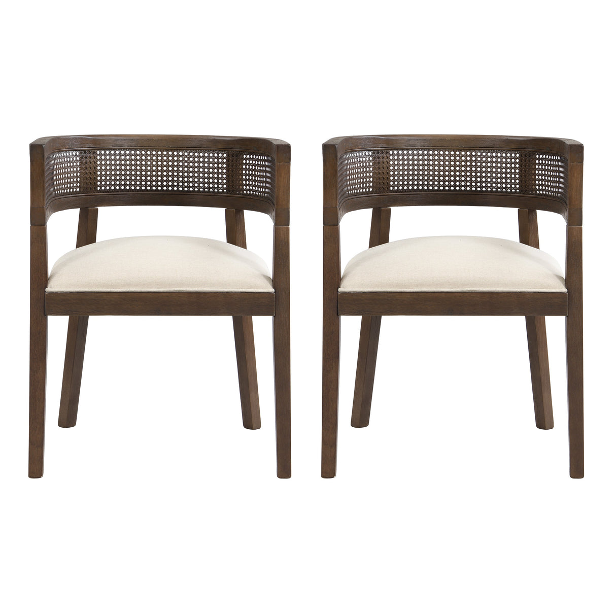Barrel Dining Chair with Rattan Back, Set of 2